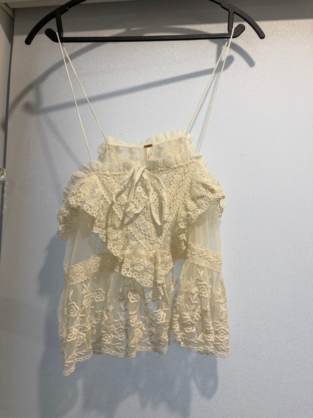 Ivory Lace Ruffle Cami with Spaghetti Straps